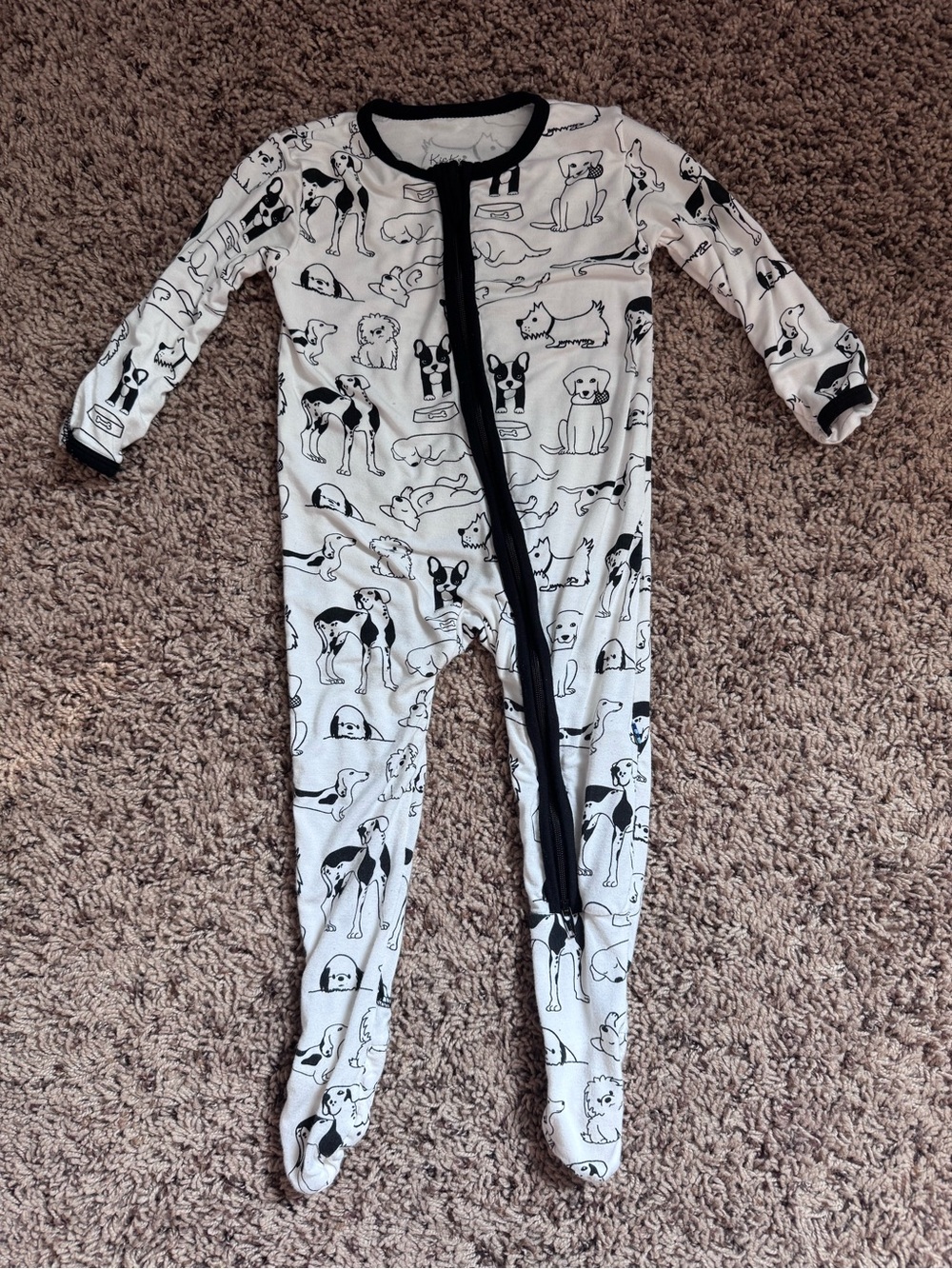 White and Black Puppy Print Footed One-Piece Pajama